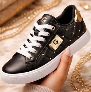 G by Guess Black Quilted Sneakers w/ Gold Stud Details – Size 7.5